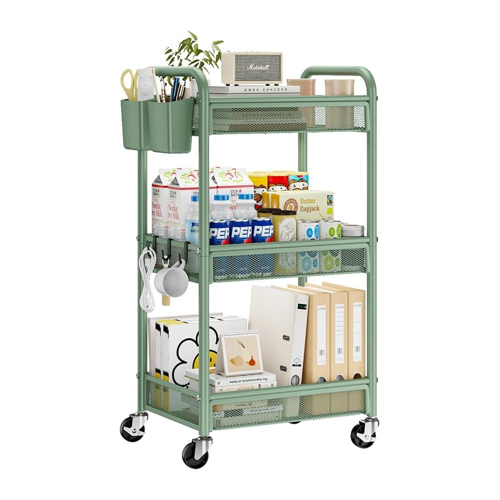 YASONIC 3 Tier Rolling Cart – Metal Utility Storage Cart