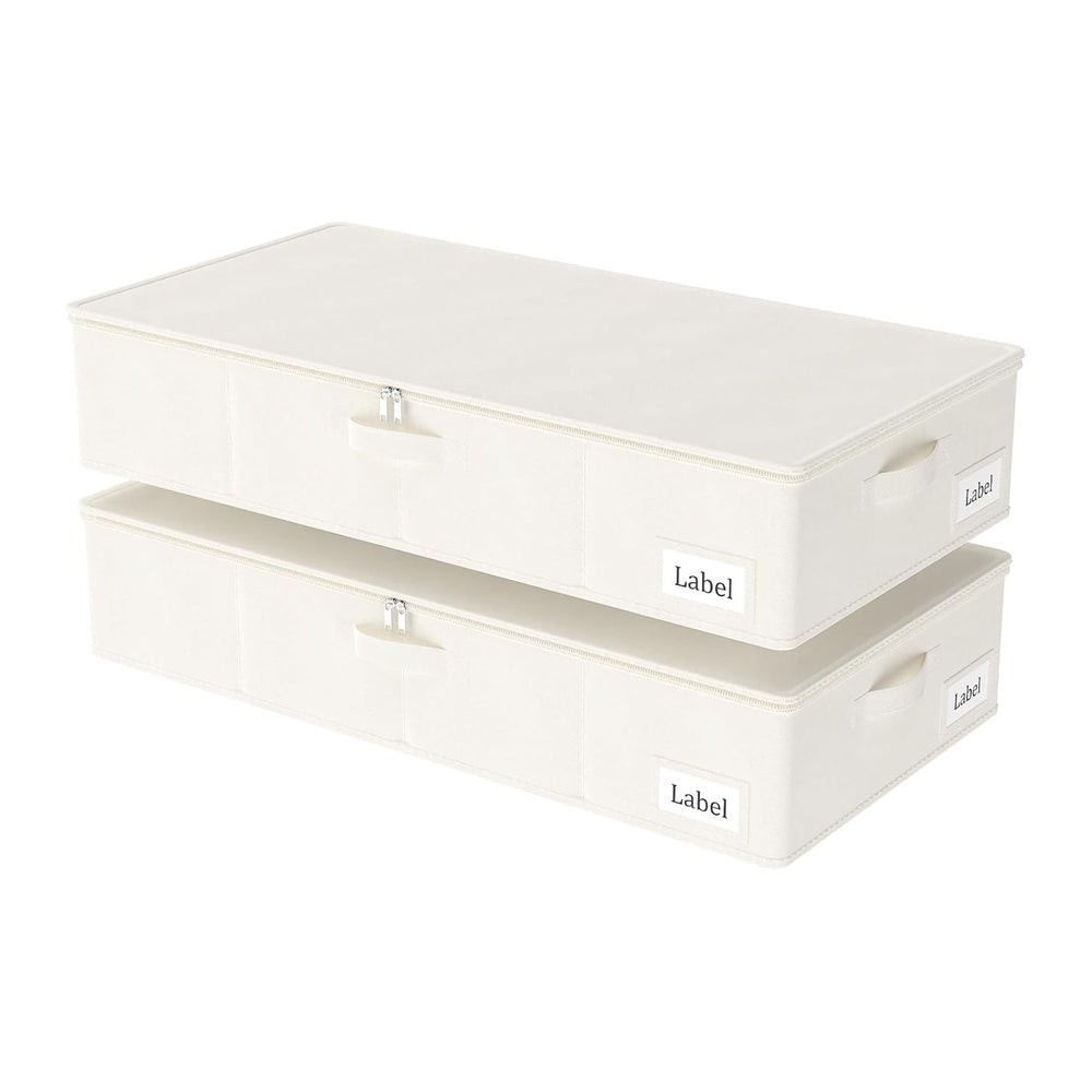 Yawinhe 48L Foldable Underbed Storage Bags, 2 Pack Closet Organizer,Beige