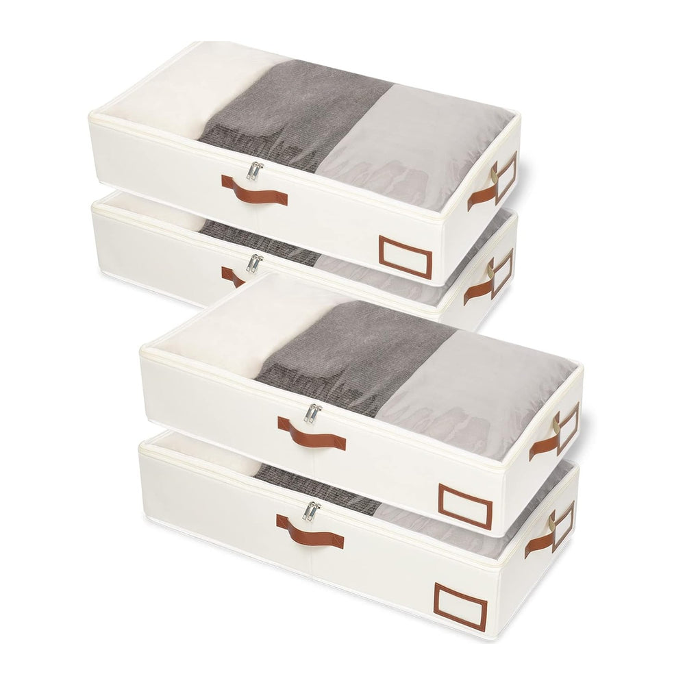 Yawinhe 48L Under Bed Storage Containers,4 Pack Blanket Bags,Beige