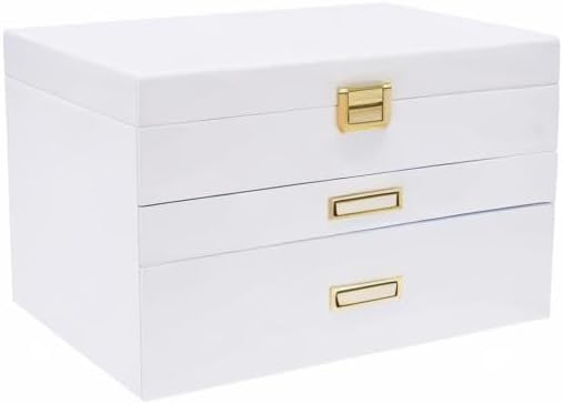 3 Layers Jewelry Storage Box with 2 Drawers, Large Wooden Jewelry Box for Wom...