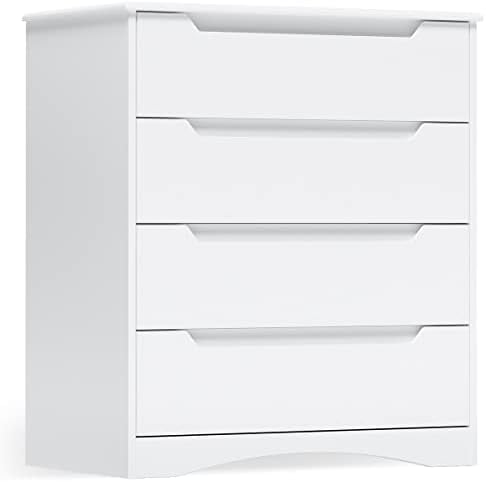 Gizoon 4 Drawer Dresser for Bedroom, Sturdy White Chest of Drawers, White