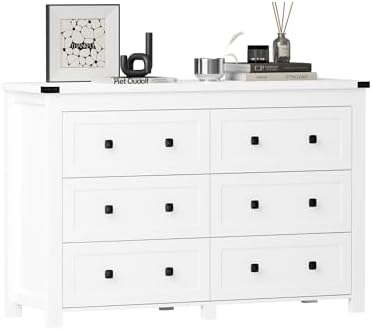 Wodeer 6 Drawer Dresser for Bedroom, White Modern Dressers & Chests of Dr...