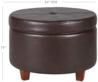 HomePop 24" Round Leatherette Storage Ottoman - Chocolate Brown