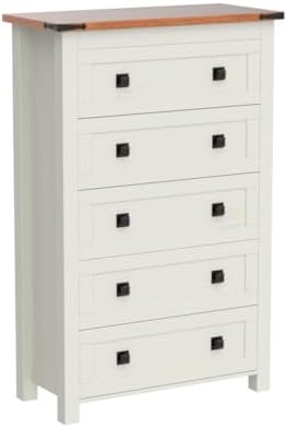 T4TREAM 48" Tall Farmhouse 5-Drawer Dresser for Bedroom, Antique White