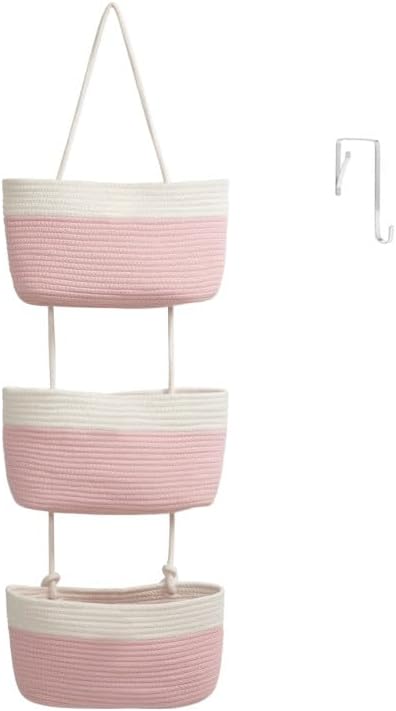 TeoKJ Over the Door Organizer, 3-Tier Woven Cotton Hanging Kitchen Baskets by TeoKJ