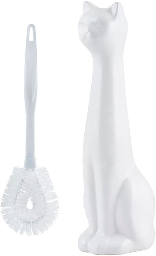 Allure Home Creation White Cat 2-Piece Toilet Brush Holder and Brush Set - Image 5