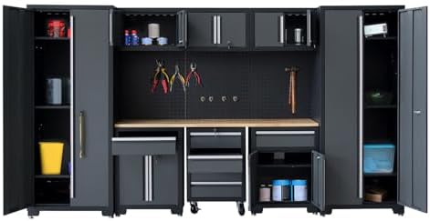 Garage Storage Cabinet System 9-Pcs Workshop Set, Black