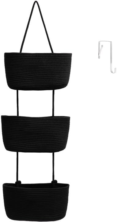 TeoKJ Over the Door Organizer, 3-Tier Woven Cotton Hanging Kitchen Baskets by TeoKJ