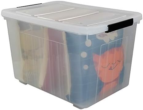 Kekow 70 L Clear Large Storage Box, Plastic Latch Box with Wheels, 4-Pack