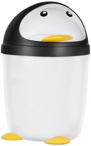 Penguin Plastic Trash Can with Lid Bedroom 7.5 Liter /2 Gallon Garbage Can Children Room Garbage Can Swing Lid Wastebasket Dustbin Organizer, White