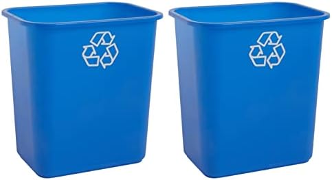 United Solutions 7 Gallon / 28 Quart Space Saving Recycling Bin, Fits Under Desk and Small, Narrow Spaces in Commercial, Kitchen, Home Office, and Dorm, Easy to Clean, 2 Pack, Recycle Blue | Slim 30.8-quart recycling bins fit small spaces in offices