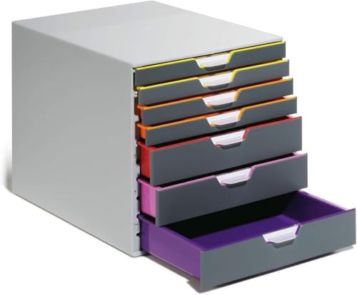 Durable Varicolor 10 Drawer Unit - Gray Desktop Drawer Set with 10 Color Code...