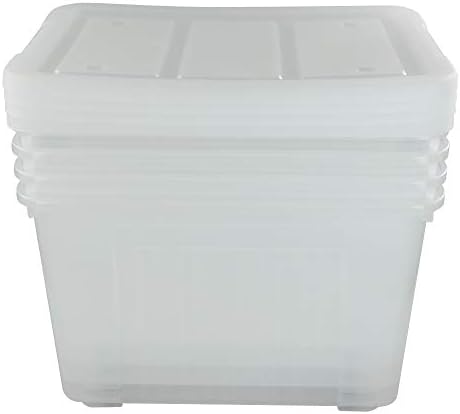 Kekow 70 L Clear Large Storage Box, Plastic Latch Box with Wheels, 4-Pack