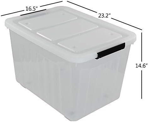 Kekow 70 L Clear Large Storage Box, Plastic Latch Box with Wheels, 4-Pack
