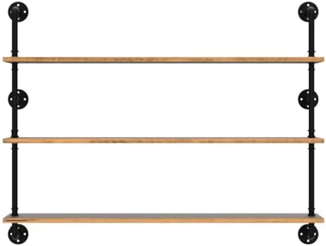 HDDFER Industrial Pipe Floating Shelves, 48 Inch Rustic Wood Wall Shelf