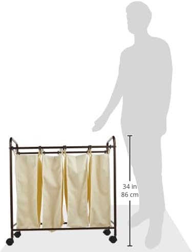 Household Essentials 7173 Rolling Quad Laundry Sorter with Removable Hamper B...