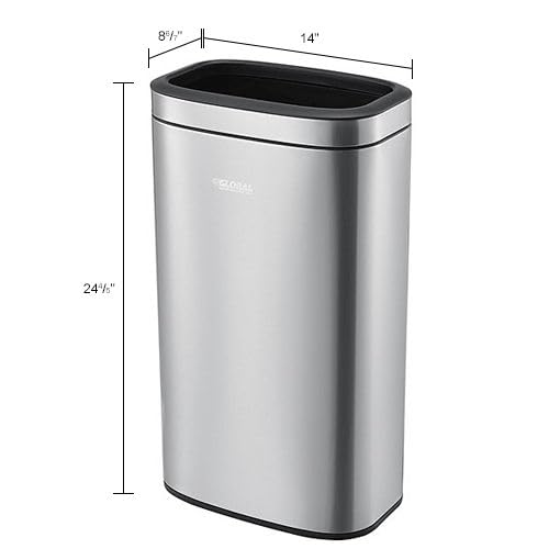 Global Industrial 8 Gallon Stainless Steel Slim Open Top Receptacle - Image 6