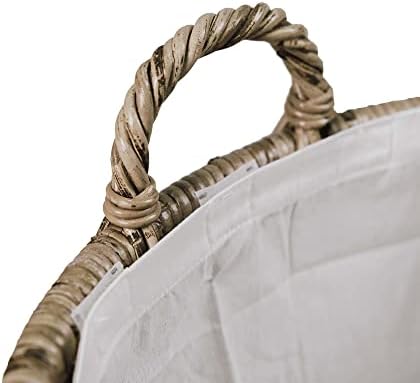 The Basket Lady Oval Kubu Wicker Laundry Basket, Serene Grey