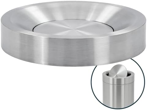 Alpine Swing Lid Commercial Stainless Steel Trash Can – Open Top 50-Gallon Heavy-Duty Garbage Can, Modern, Round, Large Waste Receptacle for Indoor Use High-Traffic Areas - Brushed Silver