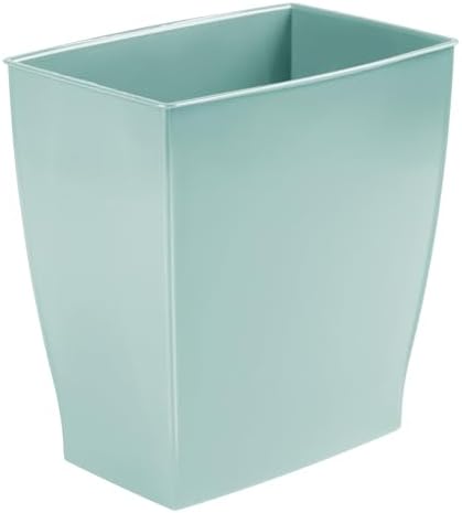iDesign Small Plastic Bathroom Trash Can, Slim Rectangle Soft Aqua Blue | For Bedroom, Office, Dorm
