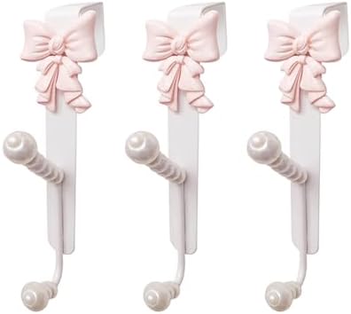 3 Packs Pink Bow Knot Over The Door Hooks,Metal Dual Hook Hanger for Coats, J...