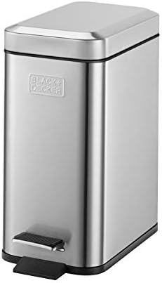 BLACK+DECKER BXBN0005GB 5L Metallic Grey Pedal Bin with Soft Close Lid, Stainless Steel, 30cm x 14cm x 29cm