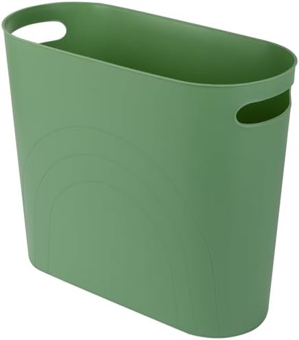 rejomiik Small Bathroom Trash Can, 3.5 Gallon Slim Garbage Can, Green | Plastic Waste Basket with Handles for Bathroom, Bedroom, Dorm, Kitchen, Office and Narrow Spaces