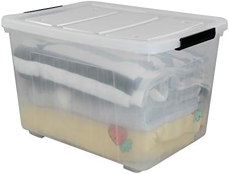 Kekow 70 L Clear Large Storage Box, Plastic Latch Box with Wheels, 4-Pack