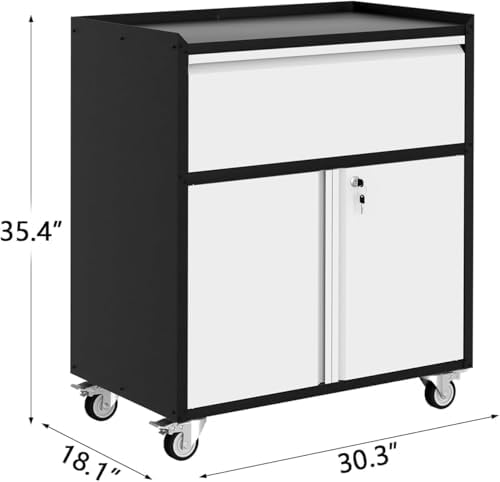 Metal Storage Cabinet with Wheels, Heavy Duty Rolling Tool Cabinet with Adjus...