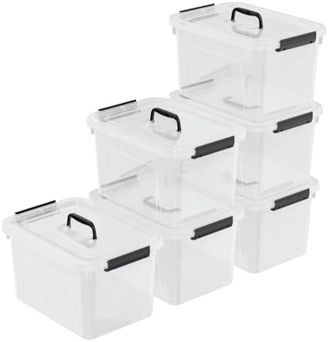 18 Quart Plastic Clear Latching Lidded Storage Tote Bins, 6 Packs