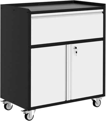 Metal Storage Cabinet with Wheels, Heavy Duty Rolling Tool Cabinet with Adjus...