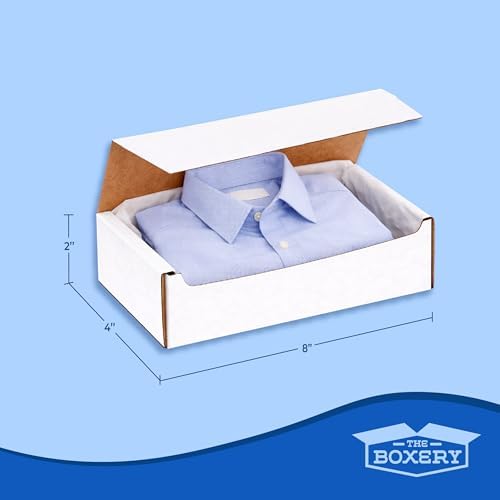 The Boxery Small White Shipping Boxes, 8x4x2-inch Corrugated Cardboard Mailer...