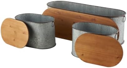 Deco 79 Metal Room Storage Bench Entryway Benches with Brown Wood Top, Set of...