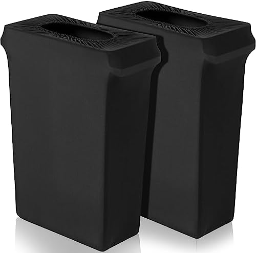 Windyun 2 Pcs 23 Gallon Spandex Stretchable Trash Can Cover Wedding Party Fundraiser Decorations for Home Garden (Not Include Trash Can) (Black)