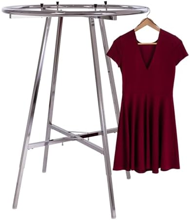 Econoco 36in Round Folding Garment Rack, Adjustable 48–66in H, Chrome