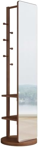 BOWEI Solid Wooden Coat Rack, Free Standing Coat Stand with Full Length mirro...