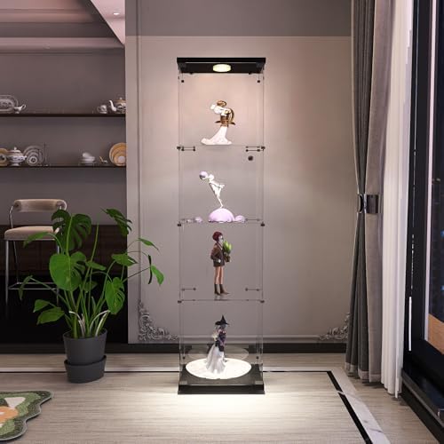 Glass Display Cabinet with Lights and Lock, 4-Tier Display Case Curio Cabinet...