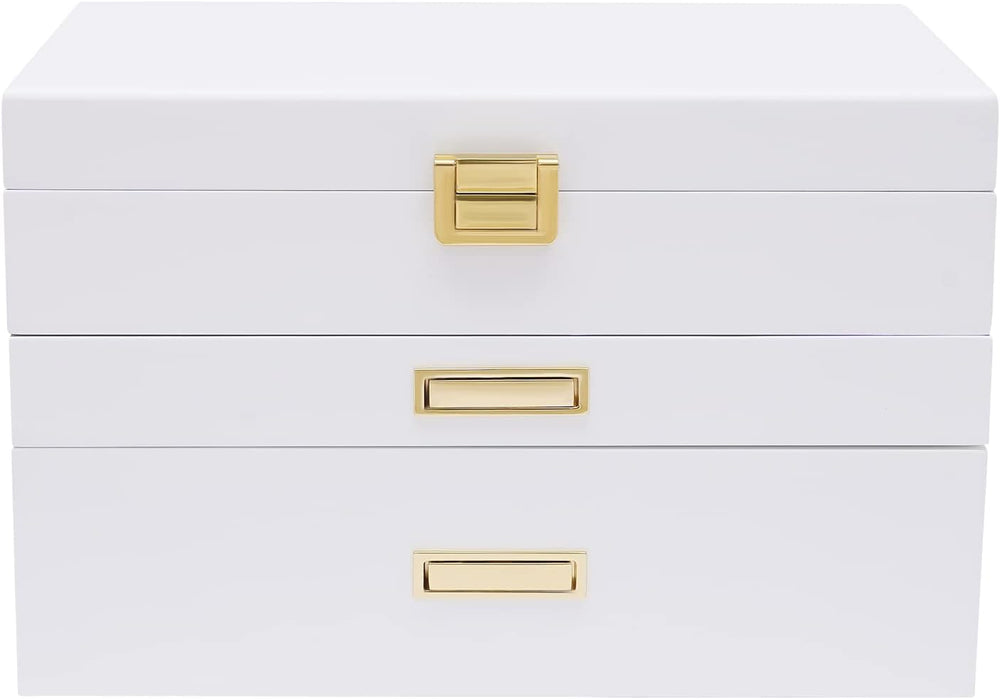 3 Layers Jewelry Storage Box with 2 Drawers, Large Wooden Jewelry Box for Wom...
