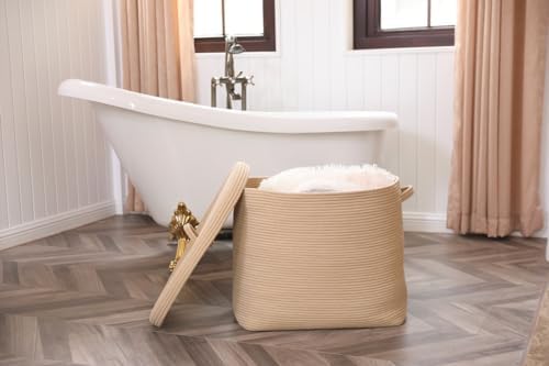 22x14x18 Inch Extra Large Rectangular Rope Basket with Lid, Decorative Blanke...