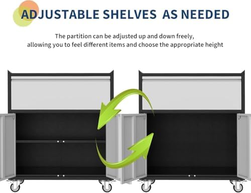 Metal Storage Cabinet with Wheels, Heavy Duty Rolling Tool Cabinet with Adjus...