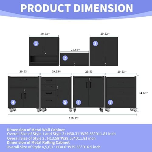 Garage Storage Cabinet System 6pcs Heavy Duty Workshop Set Wall Cabinet Locka...