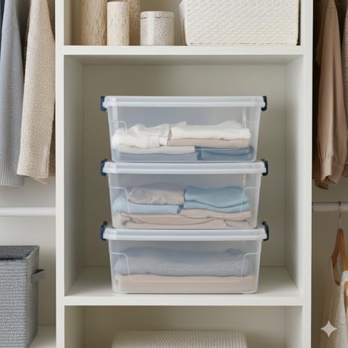 Tribello Clear Storage Bins with Lids, 12-Pack Stackable Plastic Storage Cont...