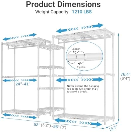 VIPEK X3 Expandable Heavy Duty Clothes Rack Closet Organizer System White