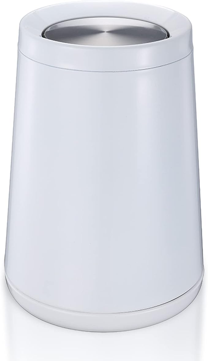 Household Swing White Bathroom Trash Can，Brushed Stainless Steel，10 L/3 by BRIEFHUMAN