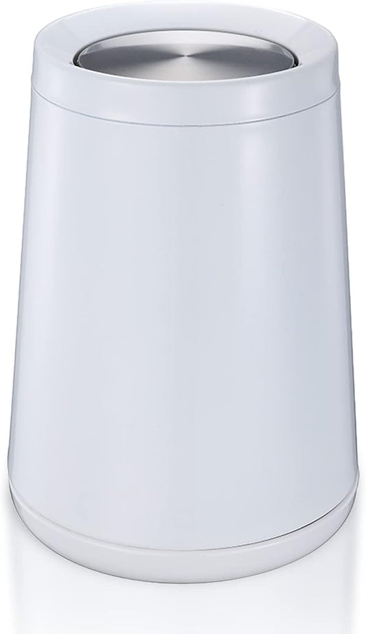 Household Swing White Bathroom Trash Can，Brushed Stainless Steel，10 L/3 by BRIEFHUMAN