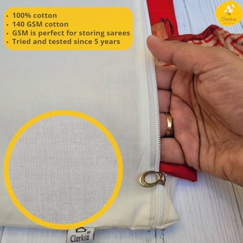 Reusable Cotton Saree Cover with Blouse compartment big size for Storage, War...