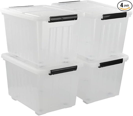 Asking 4-Pack Clear Large 50 L Plastic Storage Boxes, Plastic Storage Bins by Asking