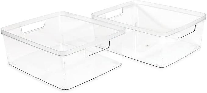 Isaac Jacobs 2-Pack Large Clear Storage Bins w/Cutout Handles, Plastic Organizer - Image 2