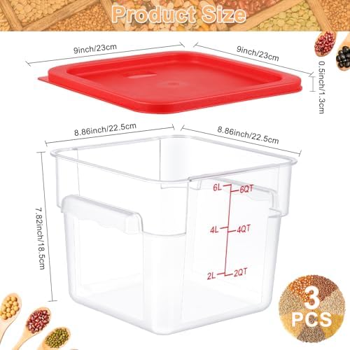 Ziliny 3 Sets 6 Qt Square Food Storage Containers with Lids Dough Proofing Bu...