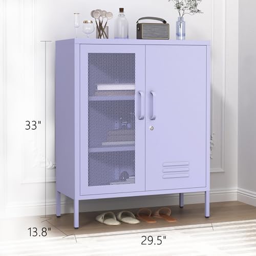 Purple Metal Storage Cabinet with Adjustable Shelf, Lockable 2 Door Sideboard...
